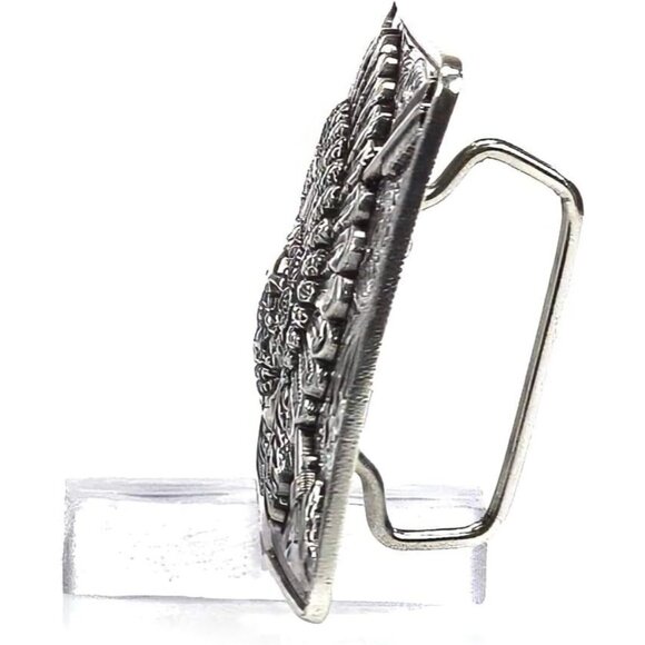 🆕Men's Antique Silver Metallic Imported Rectangle Chief Skull  Belt  Buckle - Picture 4 of 9